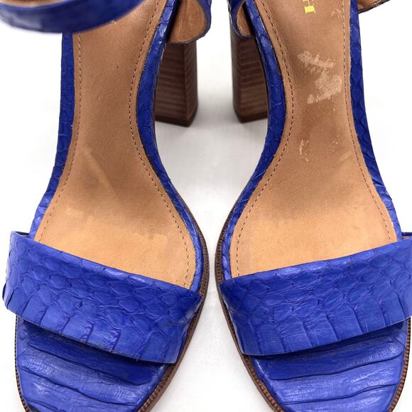 COACH Lexey Snake Embossed Leather Sandals 6 Cobalt Blue Stacked Block Heel - Picture 10 of 11